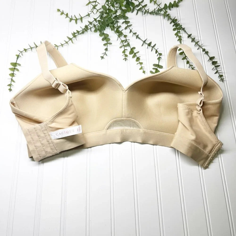 Cacique - Lane Bryant Tan Beige Lightly Lined No Wire Bra Women's Plus Size 42D - Picture 4 of 6